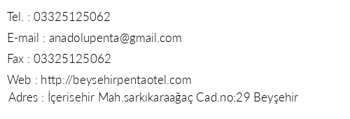 Anadolu Penta Hotel telefon numaralar, faks, e-mail, posta adresi ve iletiim bilgileri